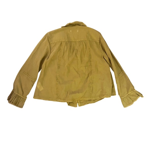 We the Free Free People Savannah Ruffle Button Down Shirt Mustard Yellow- Size S - Picture 4 of 9